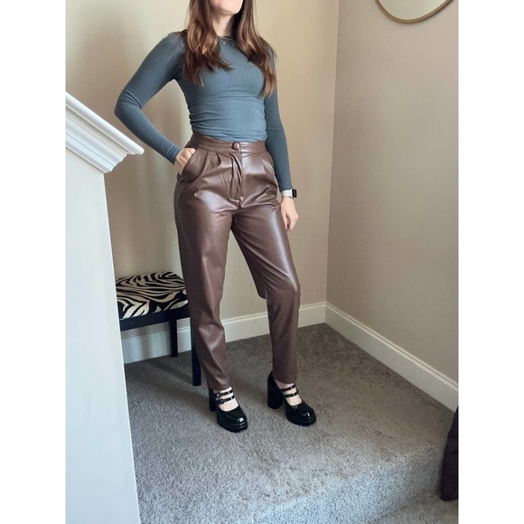 Princess Polly Love Club brown faux leather pants, size 4 - Picture 3 of 10